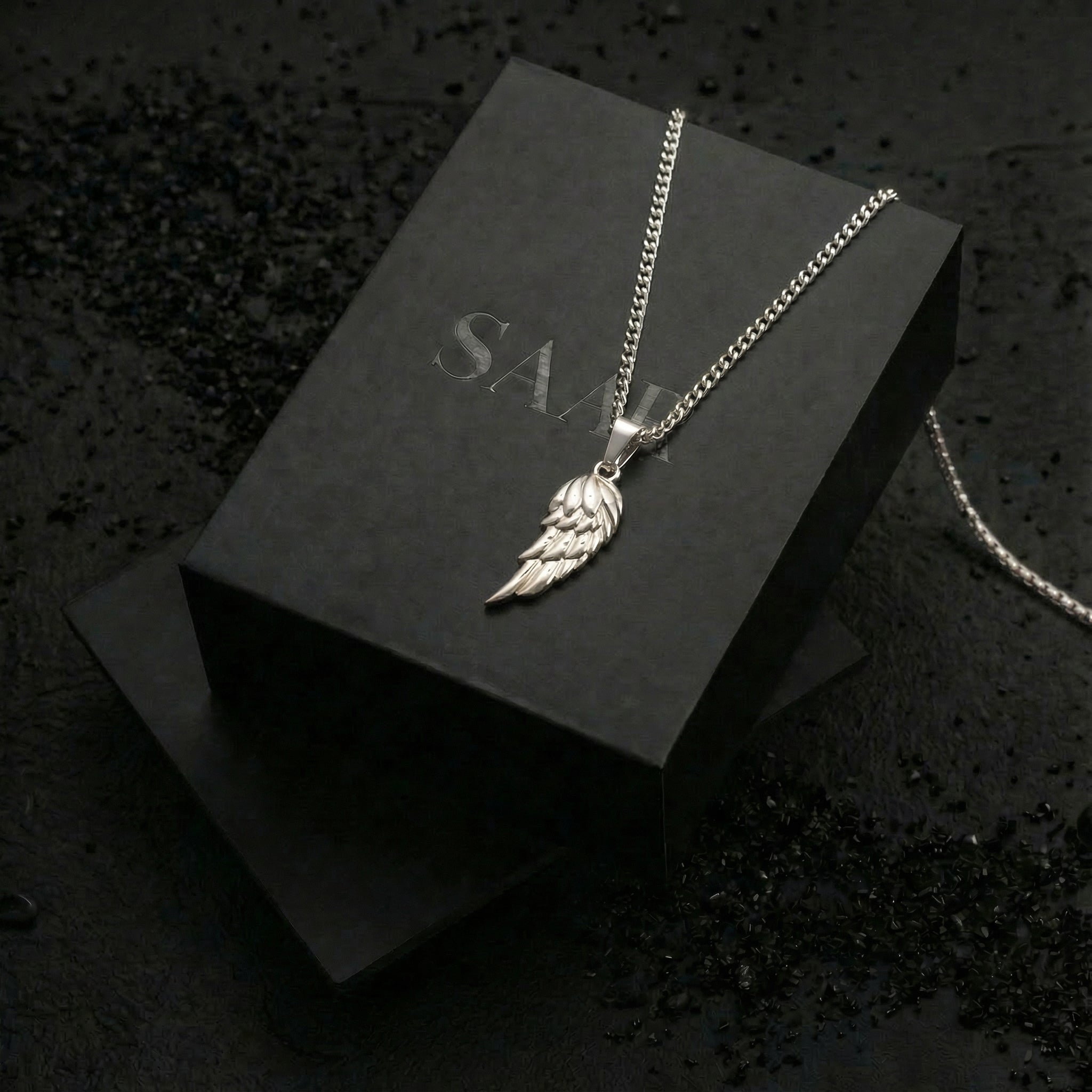 Stainless Steel Angel Wing Pendant and Chain for Men