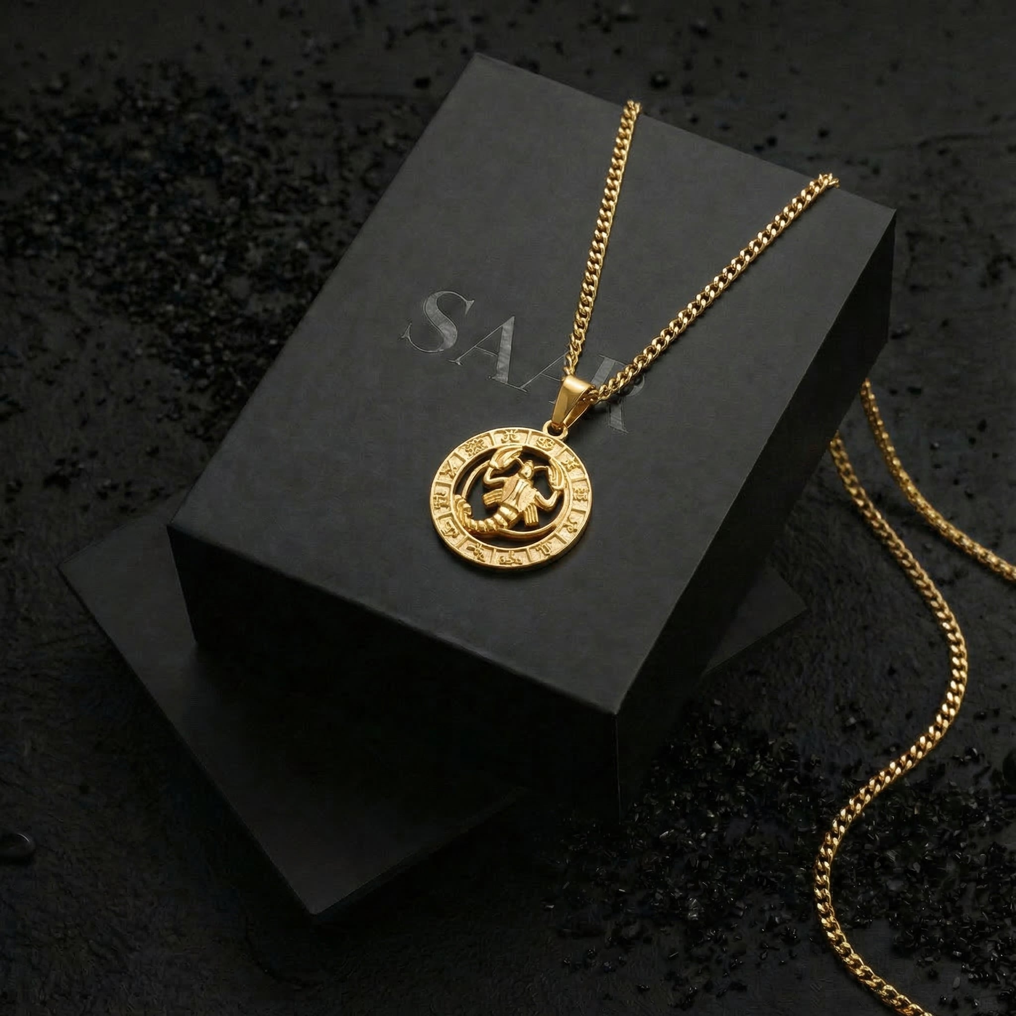 18K Gold Cancer Zodiac Star Sign Pendant and Chain