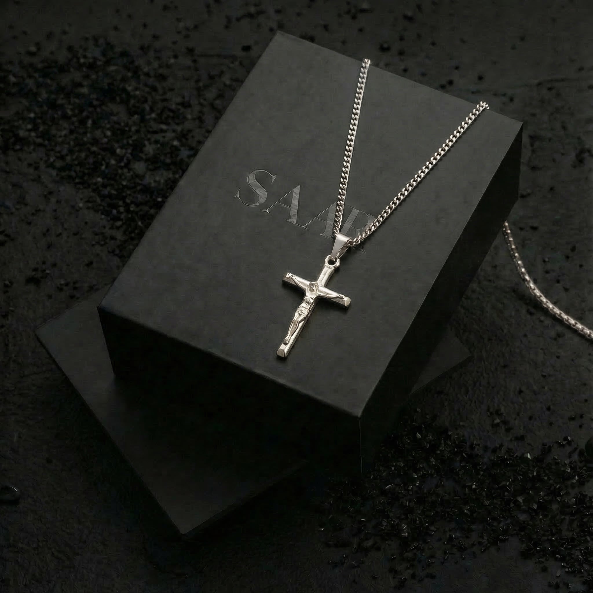 Stainless Steel Crucifix Pendant and Cuban link chain