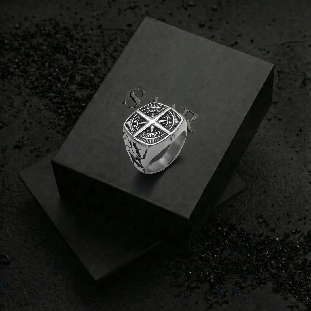 Stainless Steel Compass Embossed ring