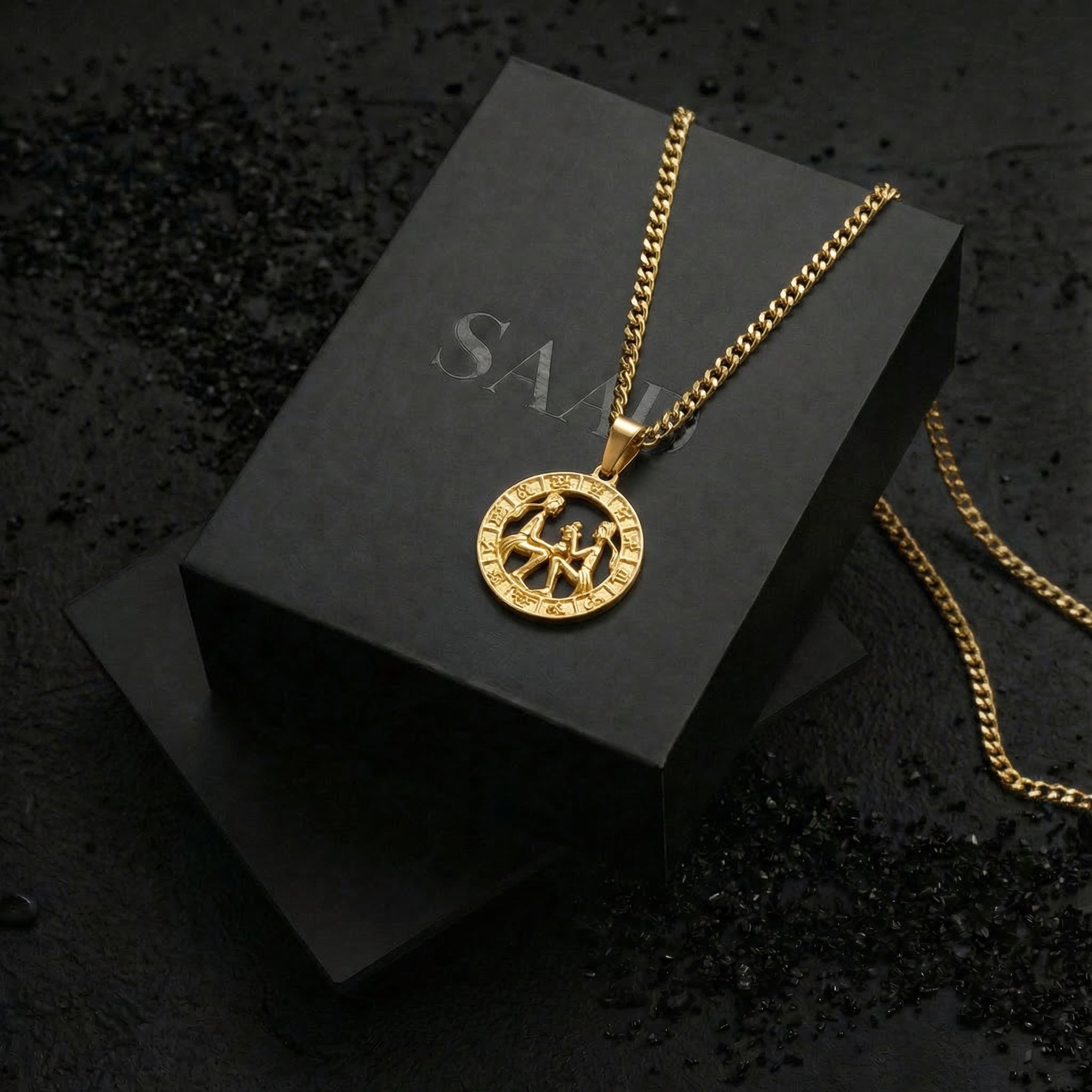 18K Gold Coated Gemini Zodiac Pendant and Chain