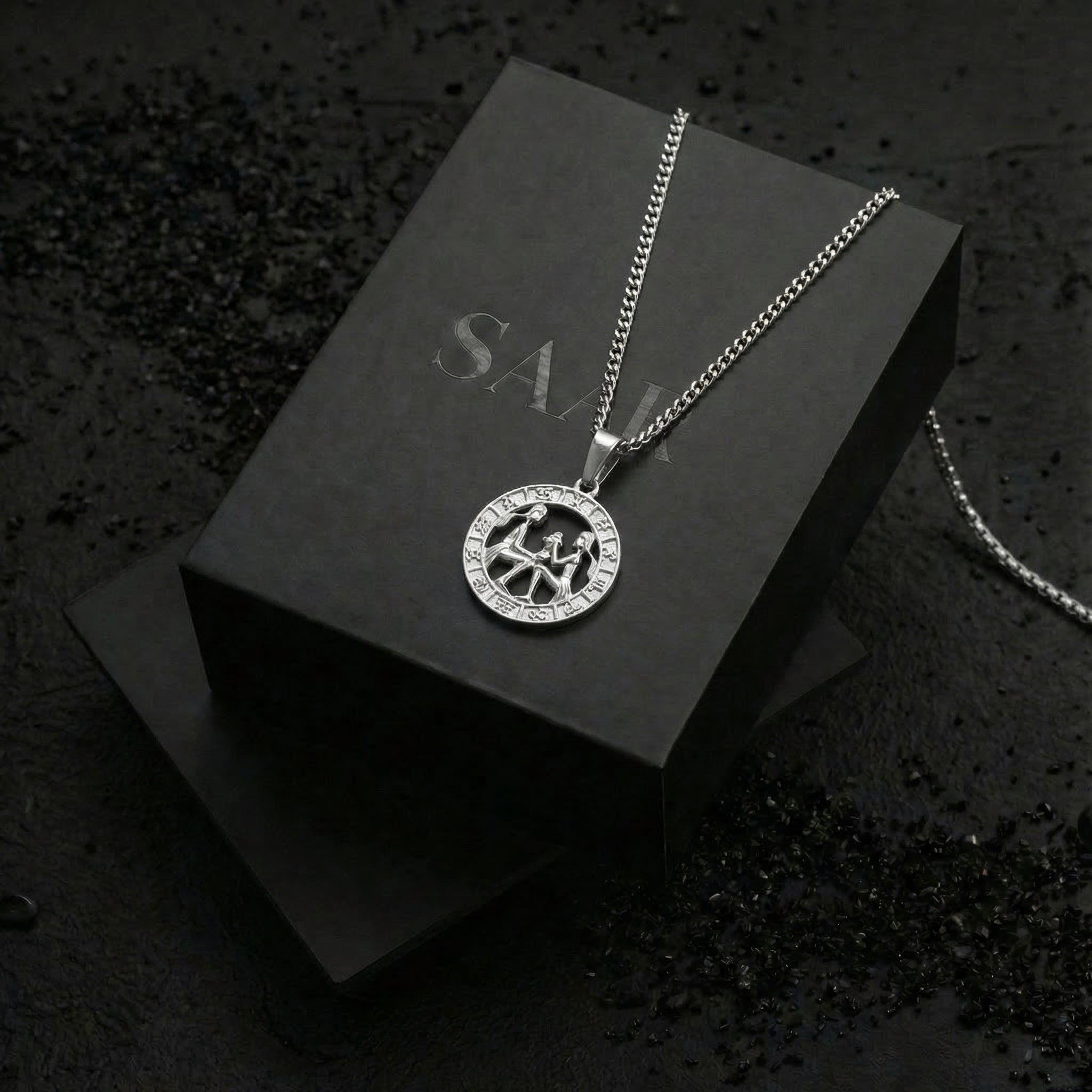 Premium 316L Stainless Steel Coated Gemini Zodiac Pendant and Chain