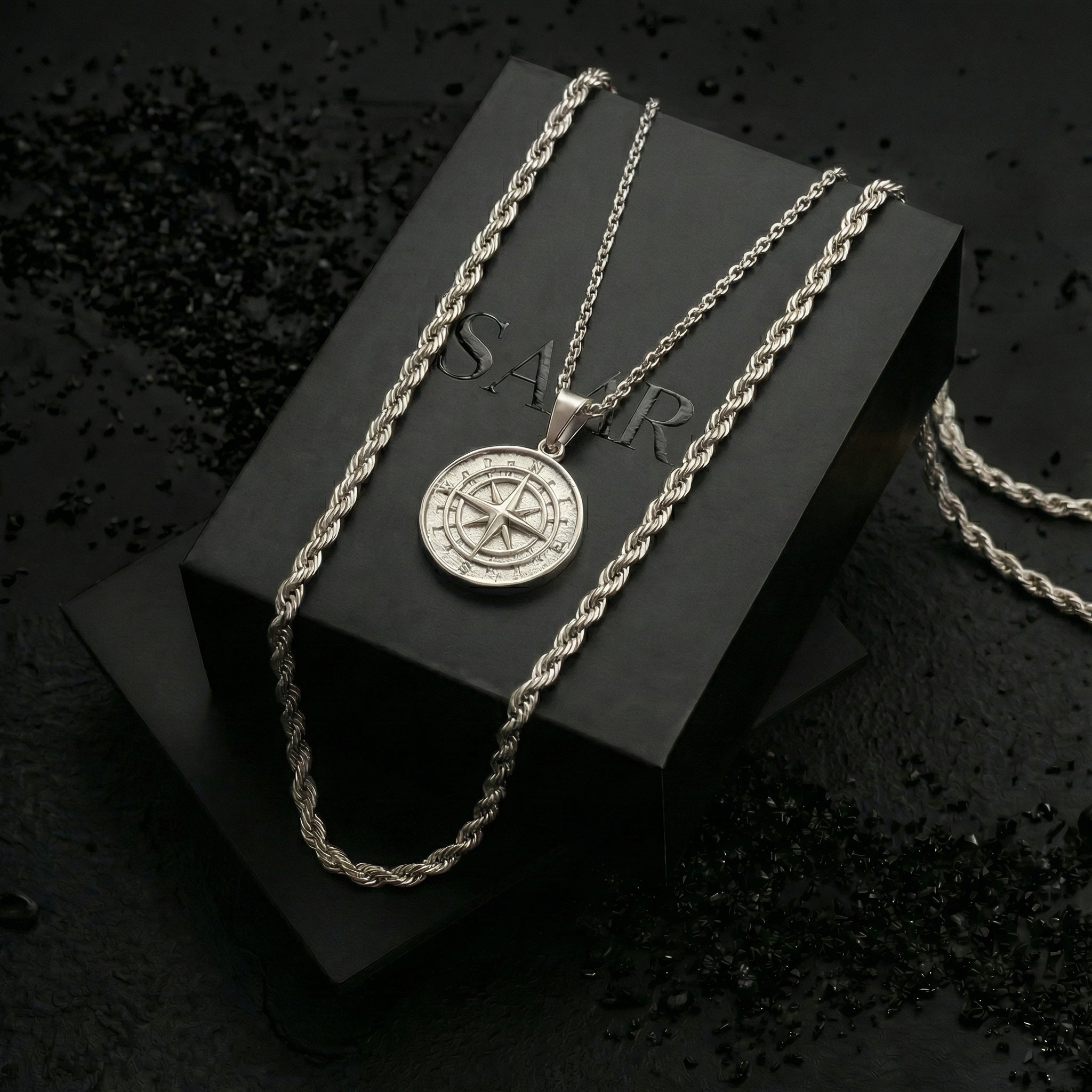 Stainless Steel Compass Pendant chain and Rope Chain Set