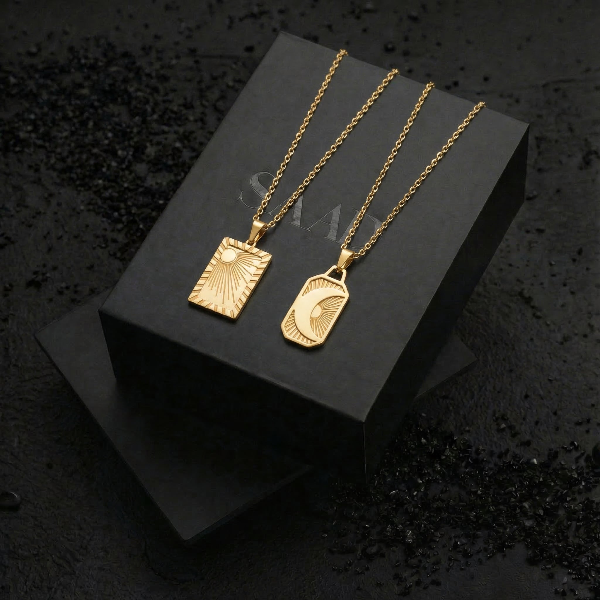 18k Gold plated Sun and Moon Pendant Set