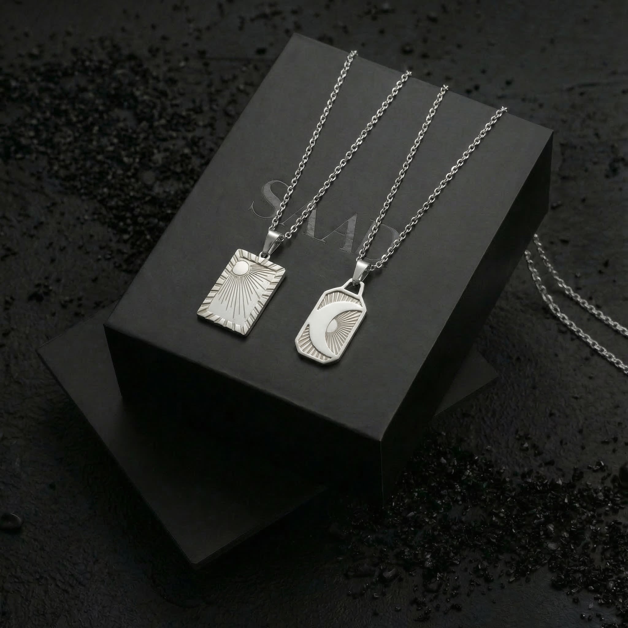 Stainless Steel Sun and Moon Pendant Set