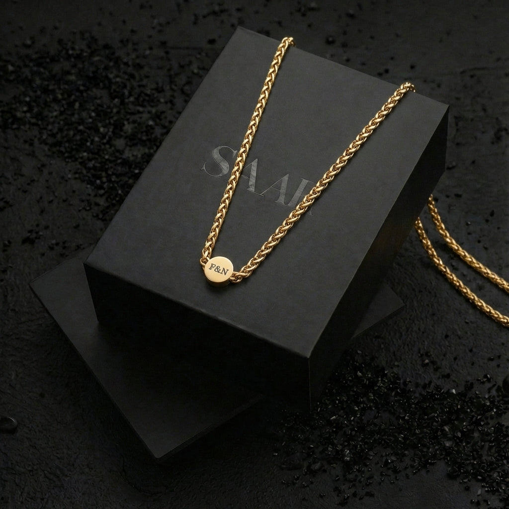 Stainless Steel engraved bead on wheat link chain