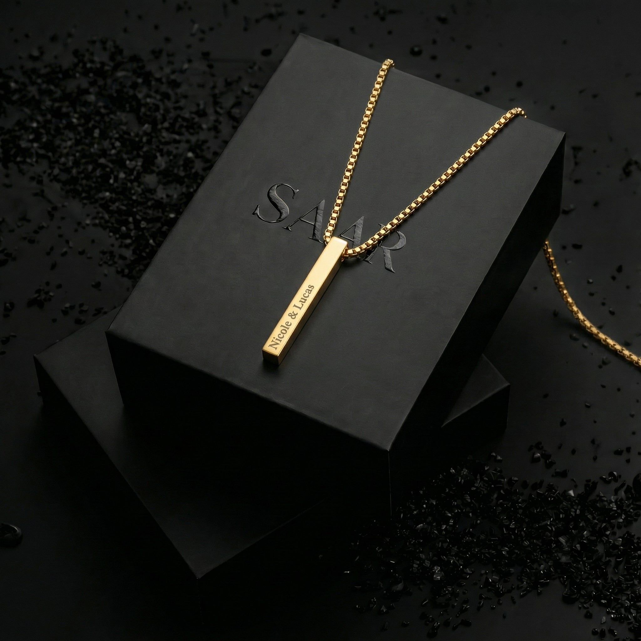 Rectangular Flat Engraved Pendant Necklace - Women's Necklaces - Saar Co