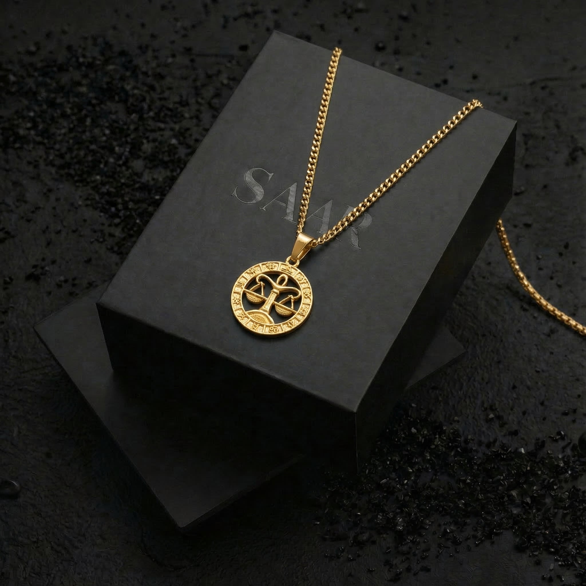 18 K Gold Libra Zodiac Sign Pendant and Chain