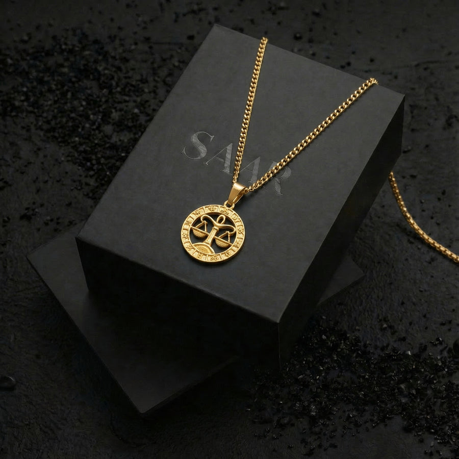 18 K Gold Libra Zodiac Sign Pendant and Chain