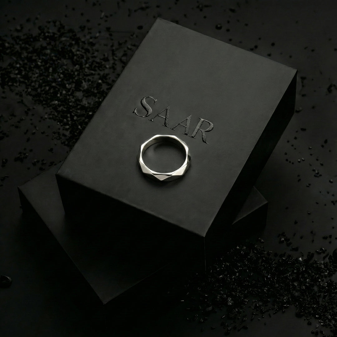 Saar geometric stainless steel ring for men.