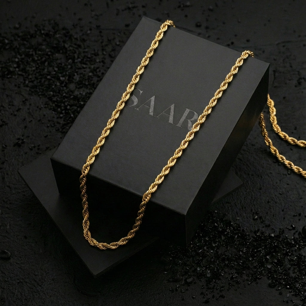 18K Gold Plated Diamond Cut Rope Chain for Men