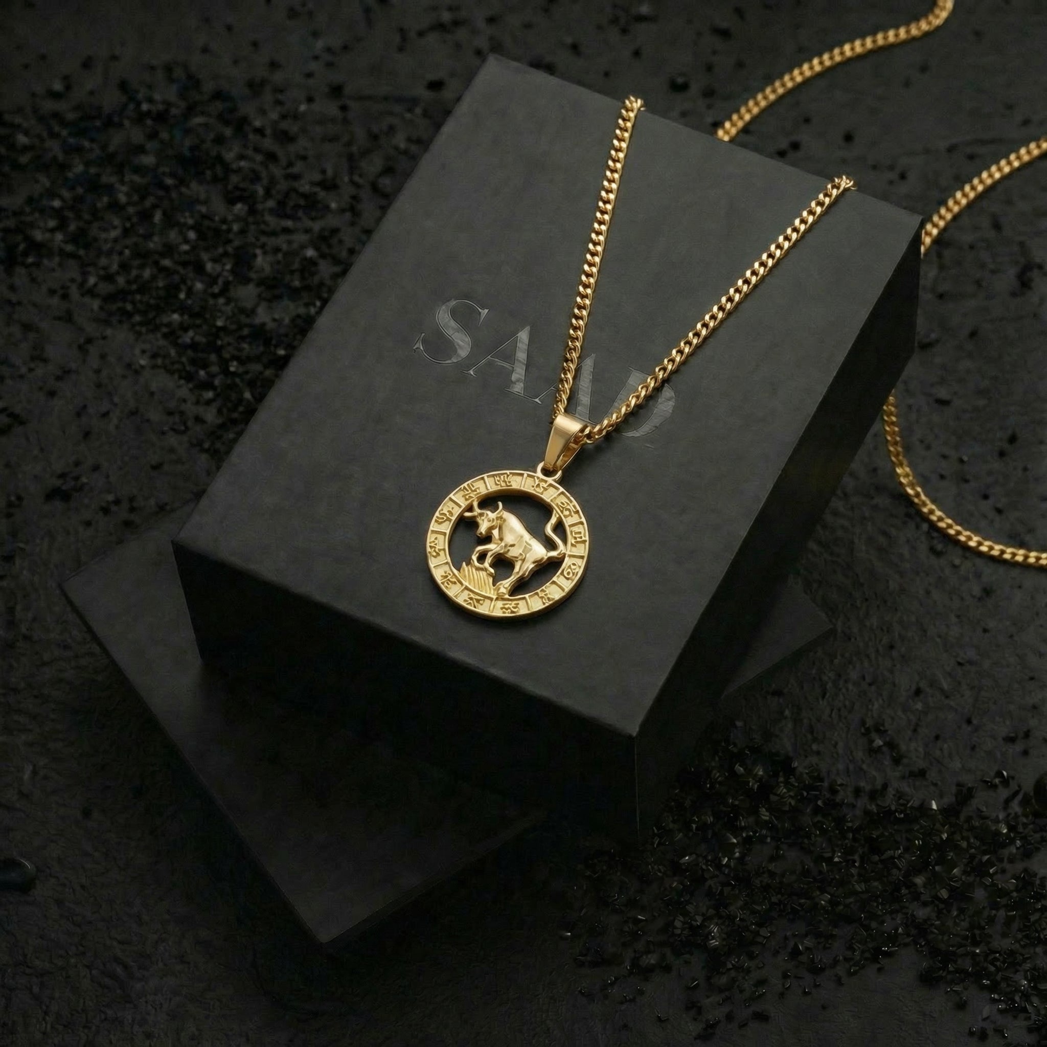 18 K Gold Plated Taurus Zodiac Pendant and Chain