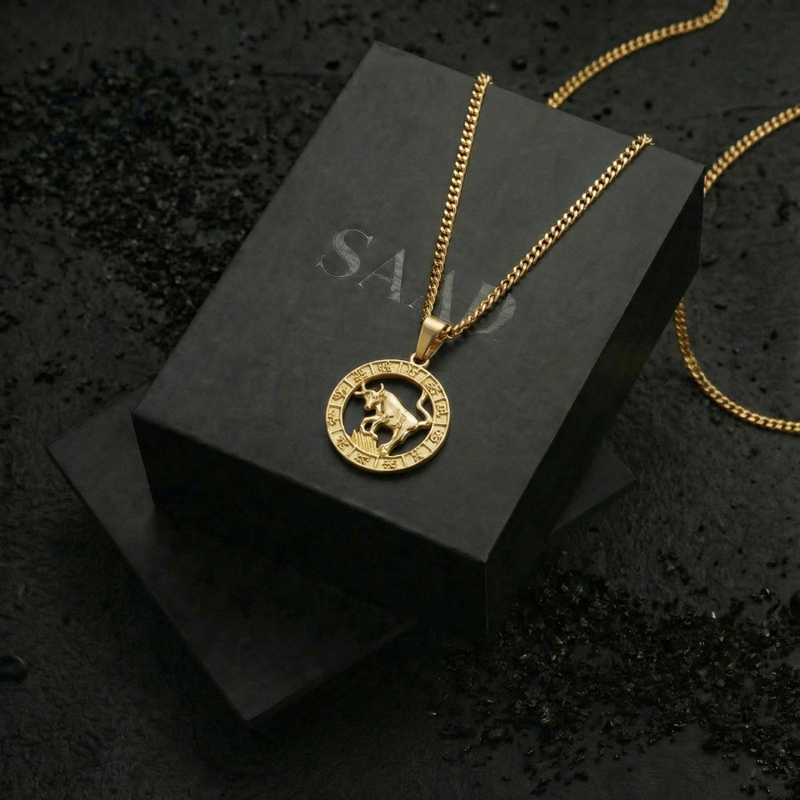 18 K Gold Plated Taurus Zodiac Pendant and Chain