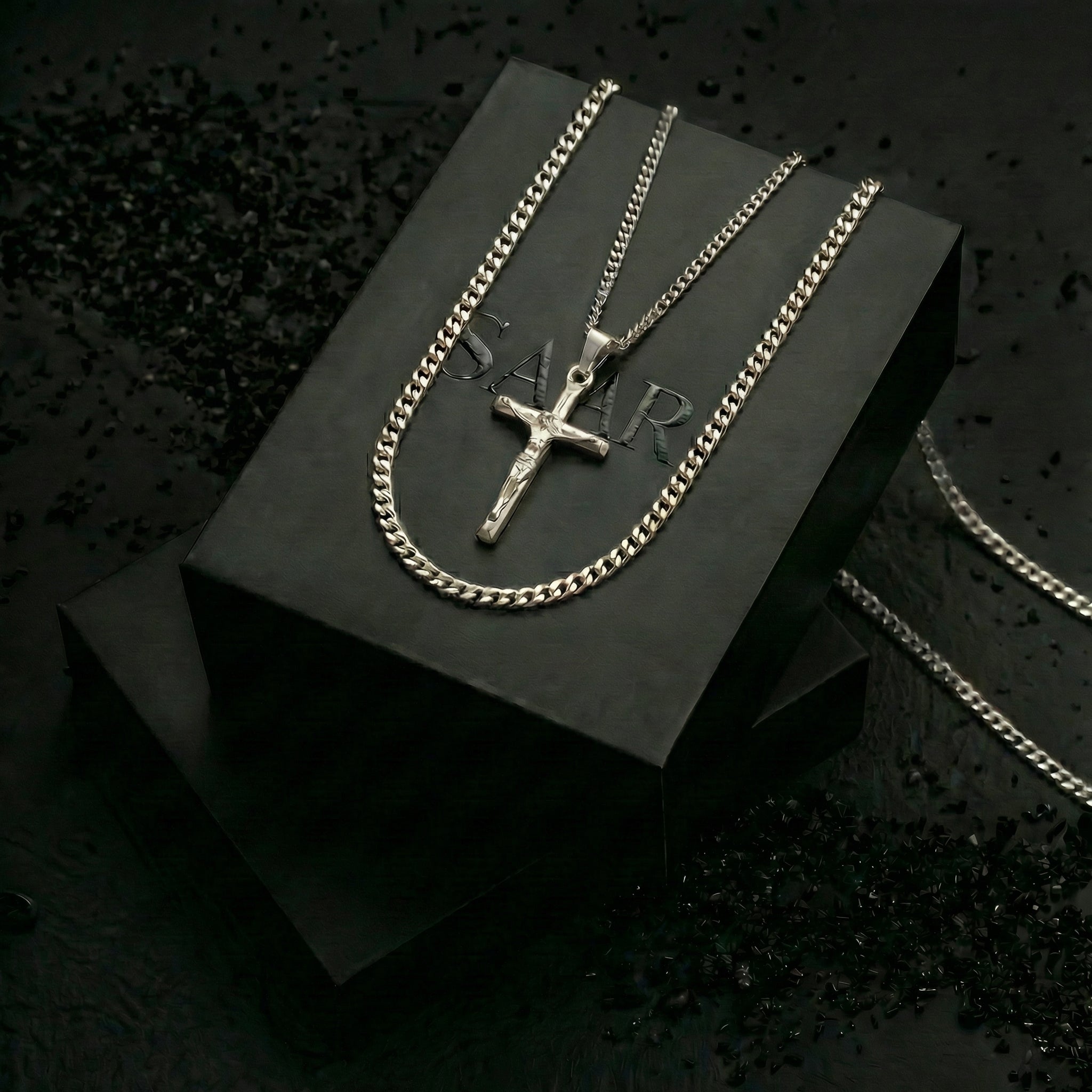 Premium 316L Stainless Steel Cuban Chain with Engraving and Crucifix Pendant for Men
