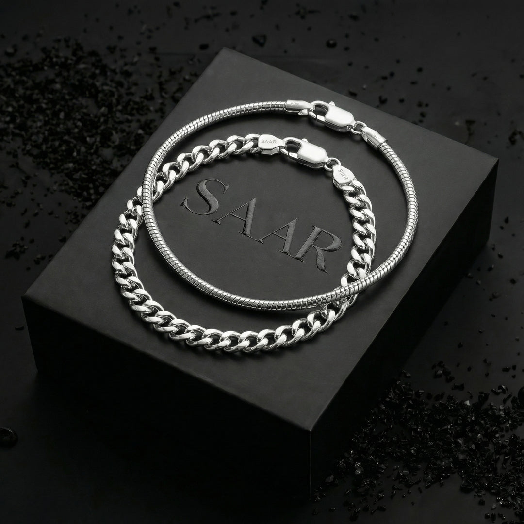 Alex Set- 925 sterling silver Cuban Link Chain 3mm - Men's Necklaces - Saar Co