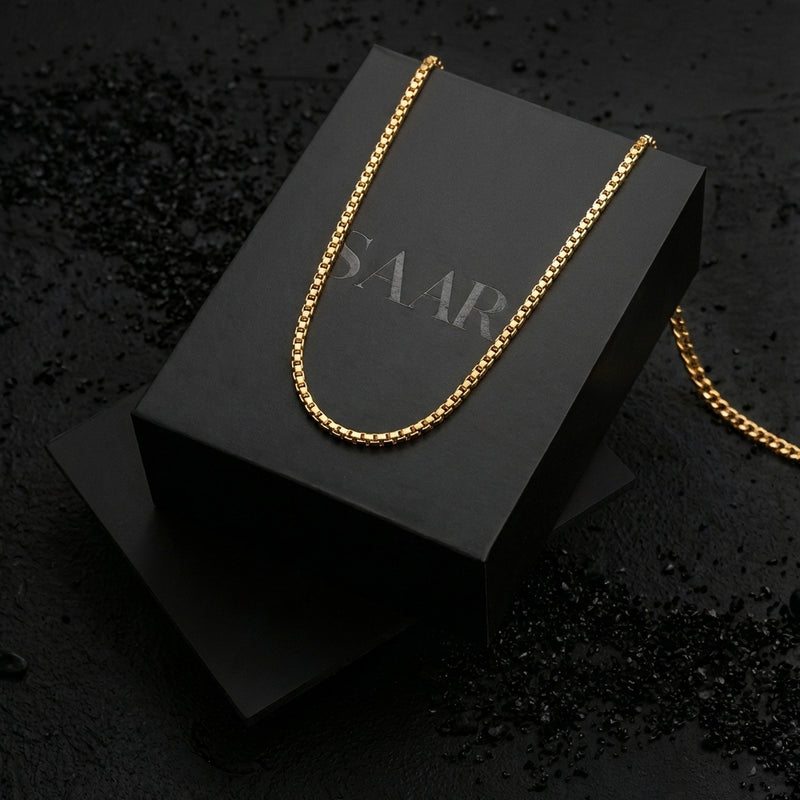 saar co 18k gold 18K Gold Plated Box Link Chain for Men