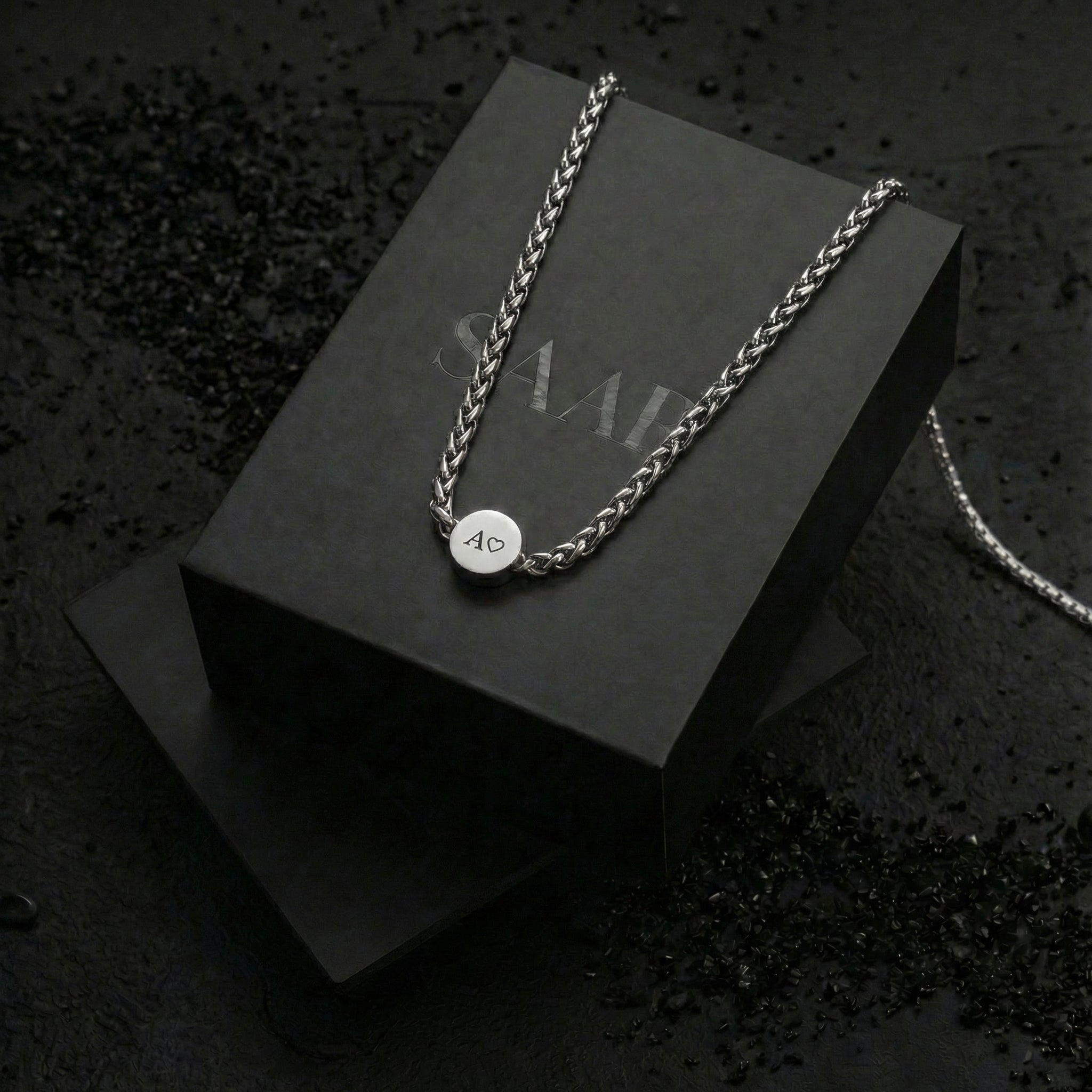 Stainless Steel engraved bead on wheat link chain