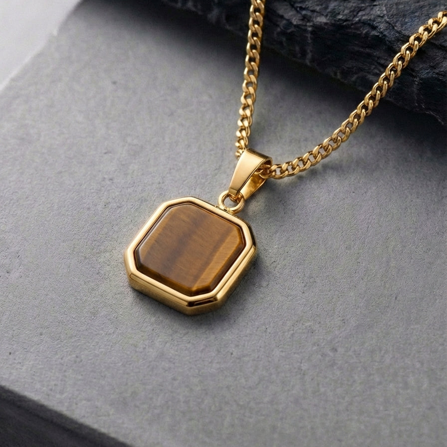 Men's Tiger's Eye Stone Pendant Necklace