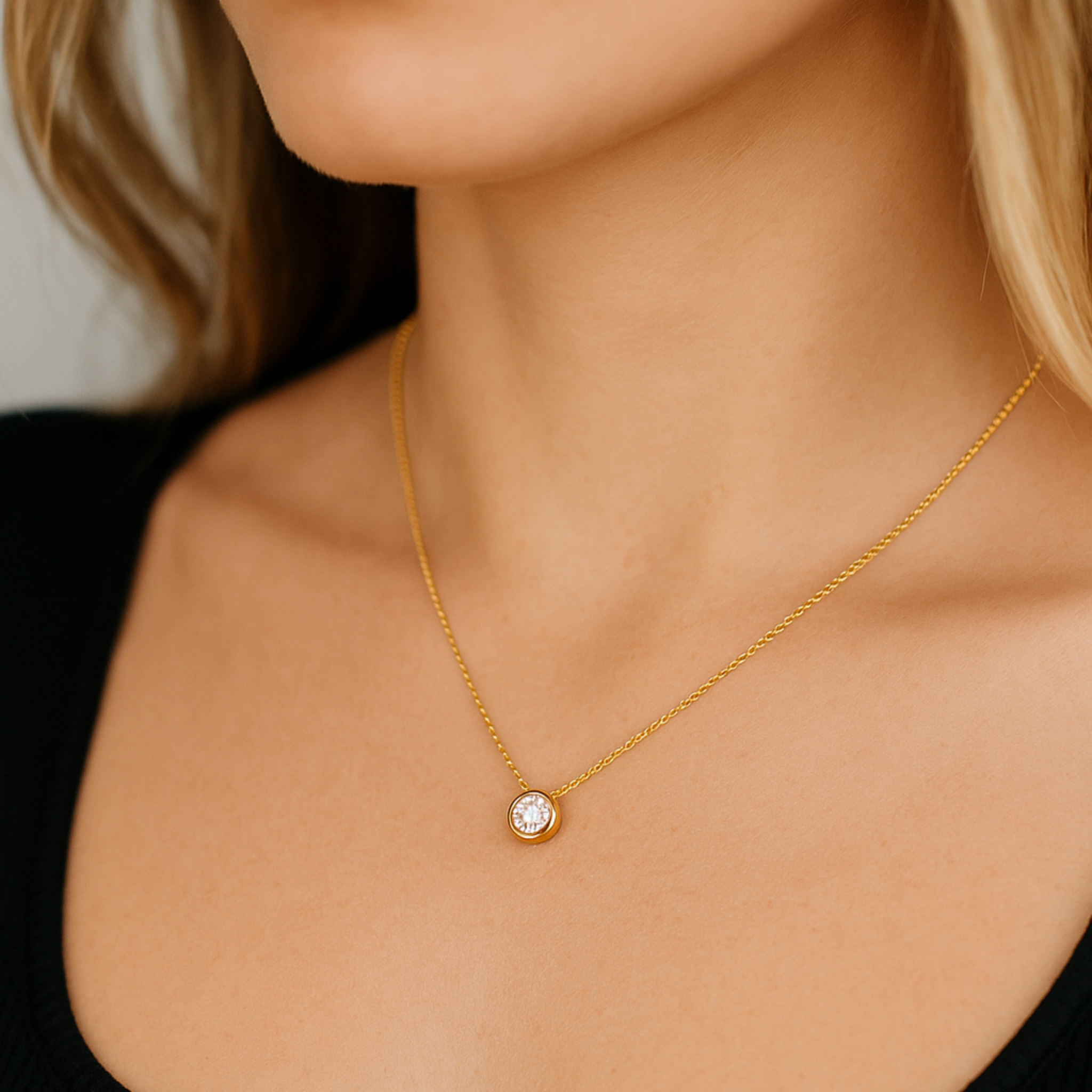SAAR CO's Nicola. A delicate, Gold Vermeil chain, finished with a single cubic zirconia stone.
