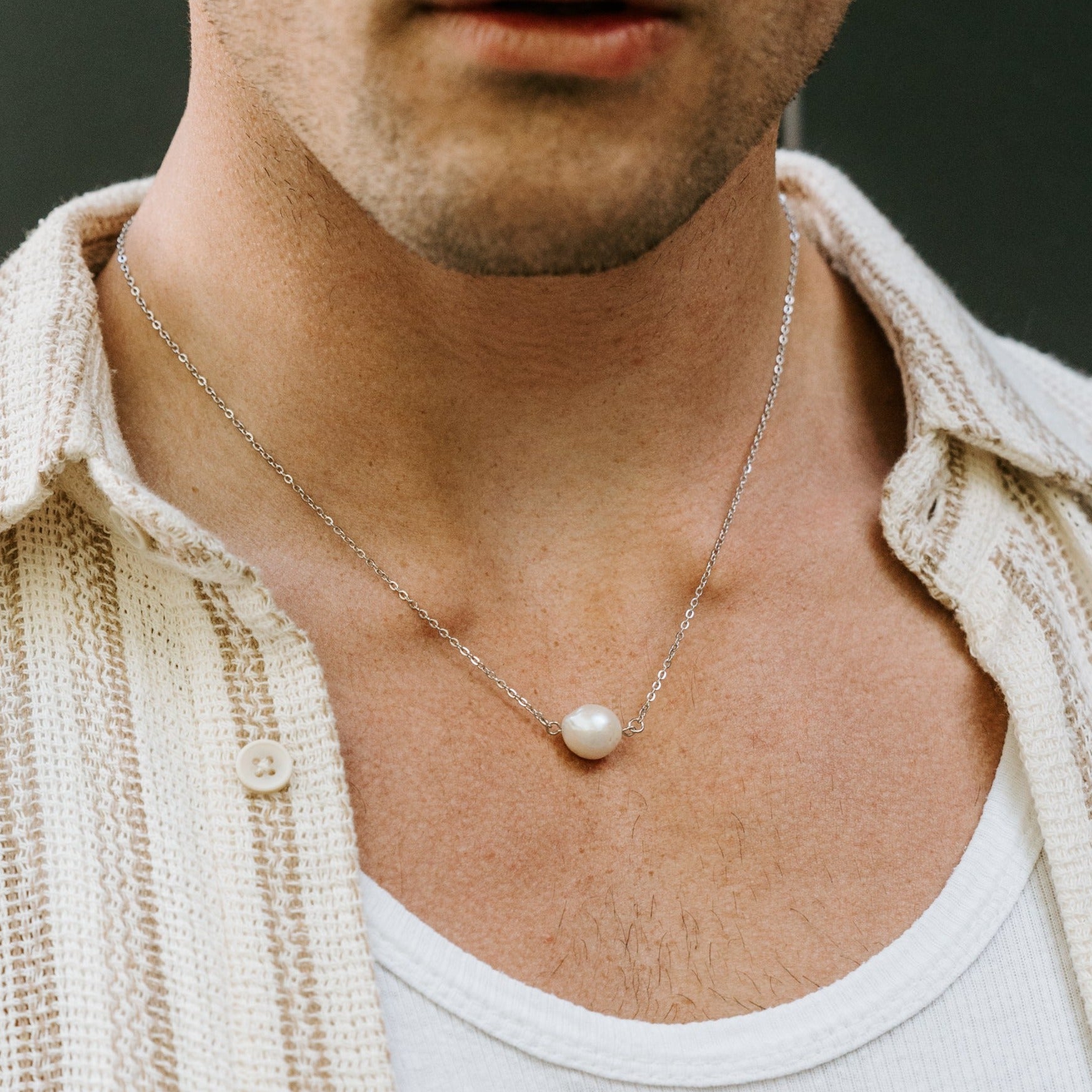 Stainless Steel Natural Pearl Pendant and chain