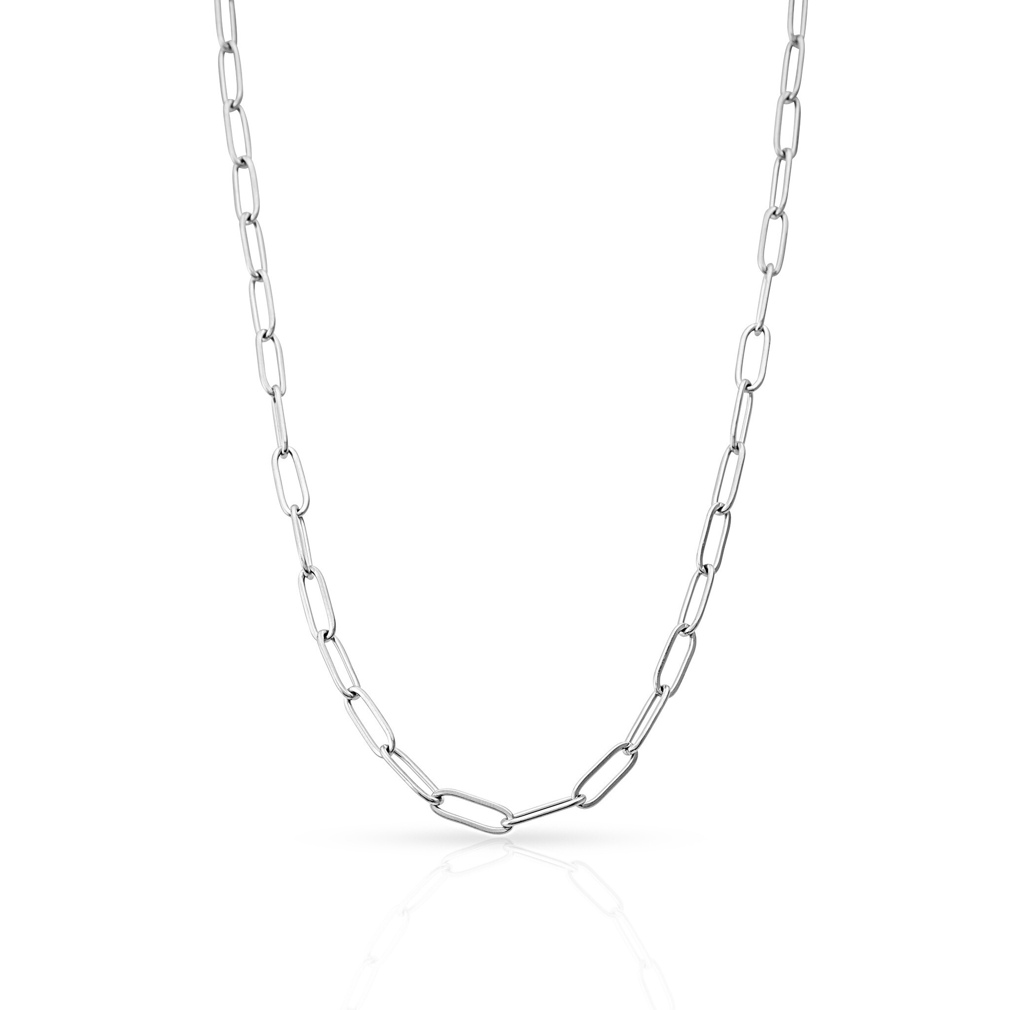 SAAR Co's Abbie, a stainless steel 4mm paperclip link chain for women. 
