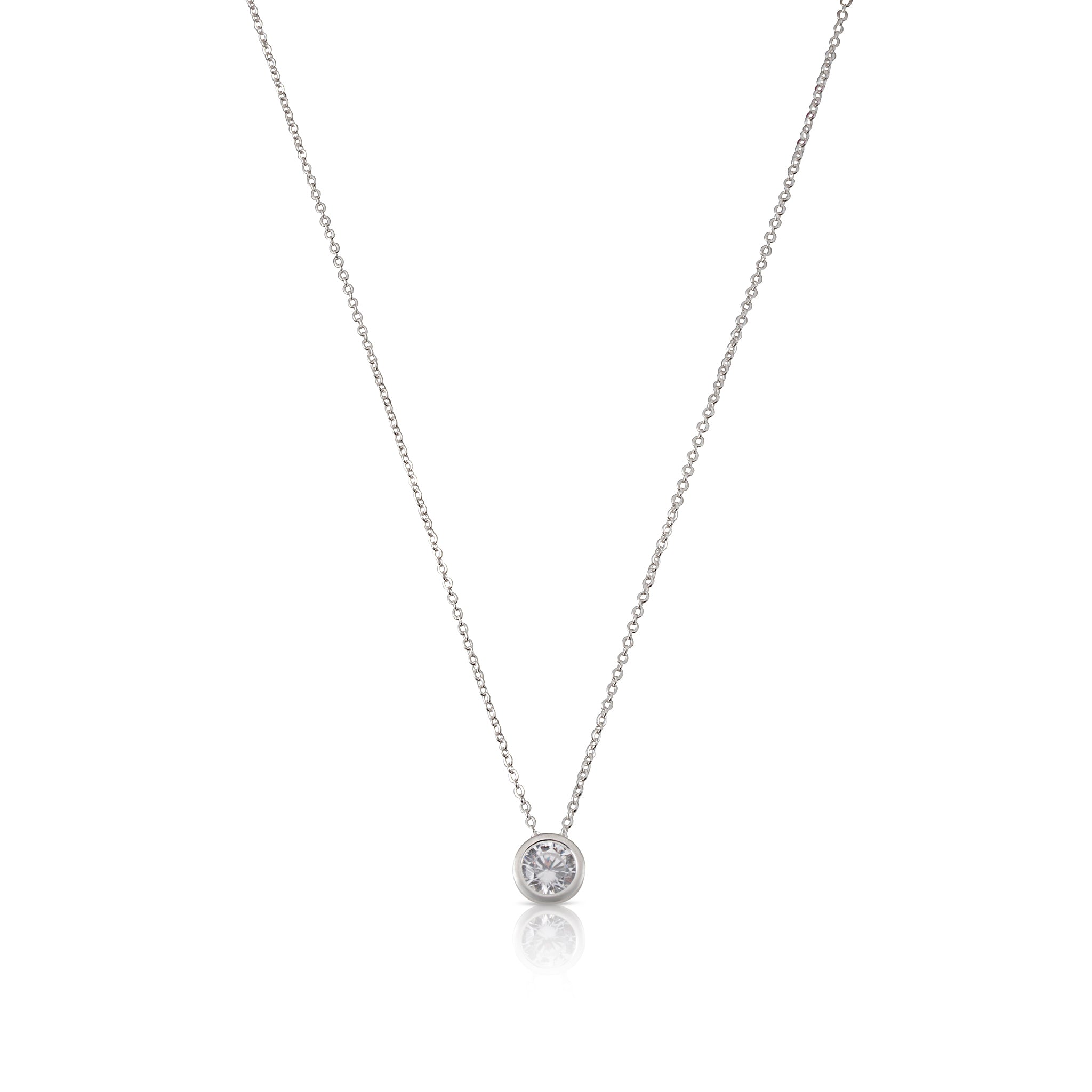 SAAR CO's Nicola. A delicate chain crafted from 925 sterling silver, finished with a single cubic zirconia stone. 