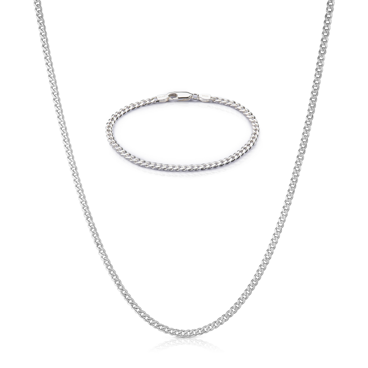 Fin Set- 925 sterling silver Cuban Link Chain 3mm - Men's Necklaces ...