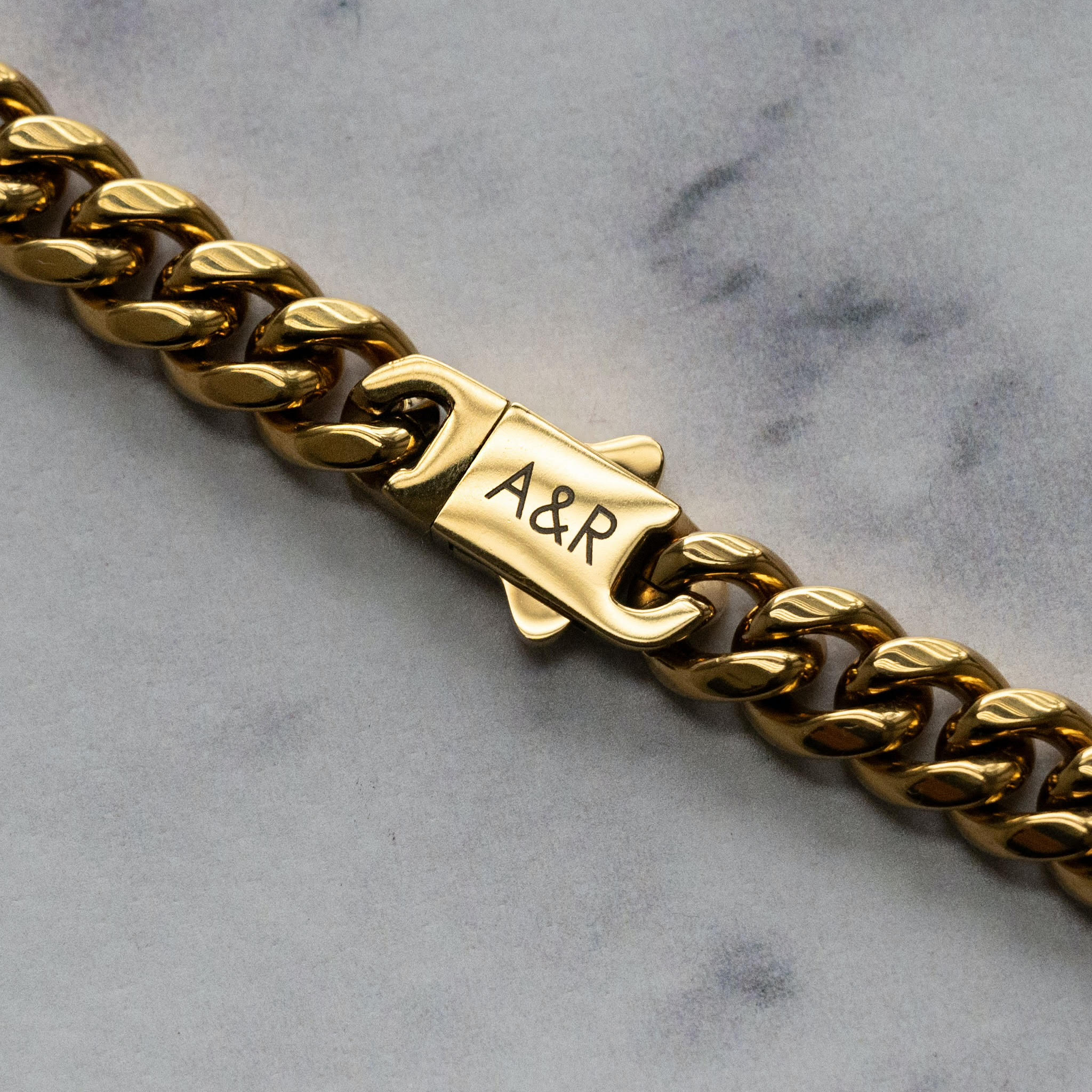 18K Gold Plated Men's Cuban link Bracelet and Chain set engraved