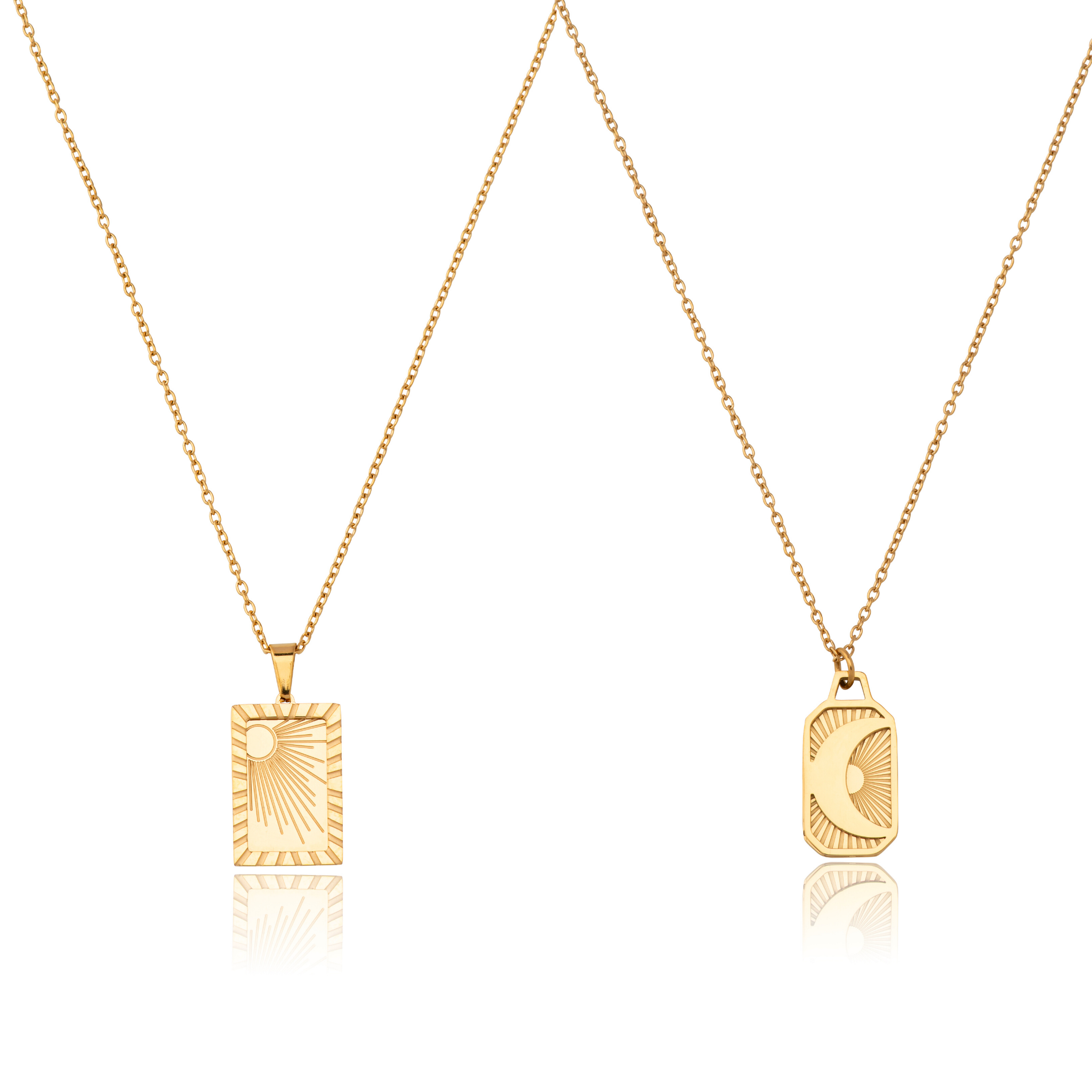 18k Gold plated Sun and Moon Pendant Set for Couples