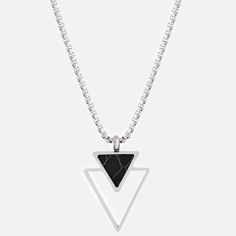 Stainless Steel Box Chain with Double triangle Onyx Pendant