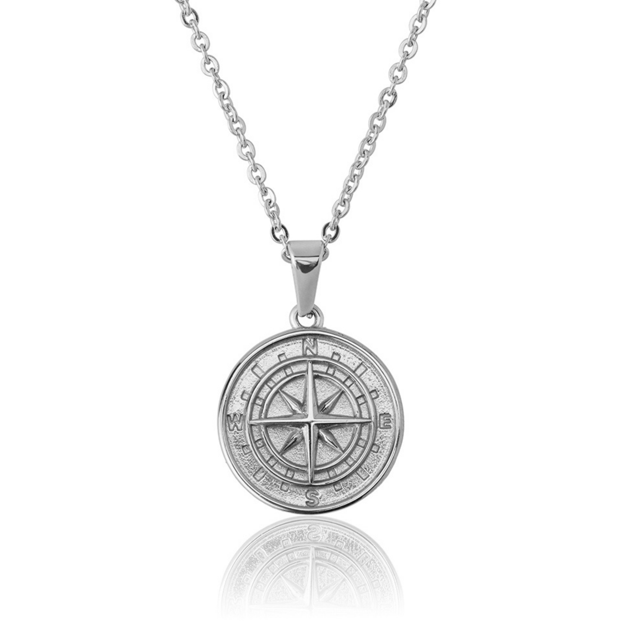 Stainless Steel Compass Pendant and Chain for Men