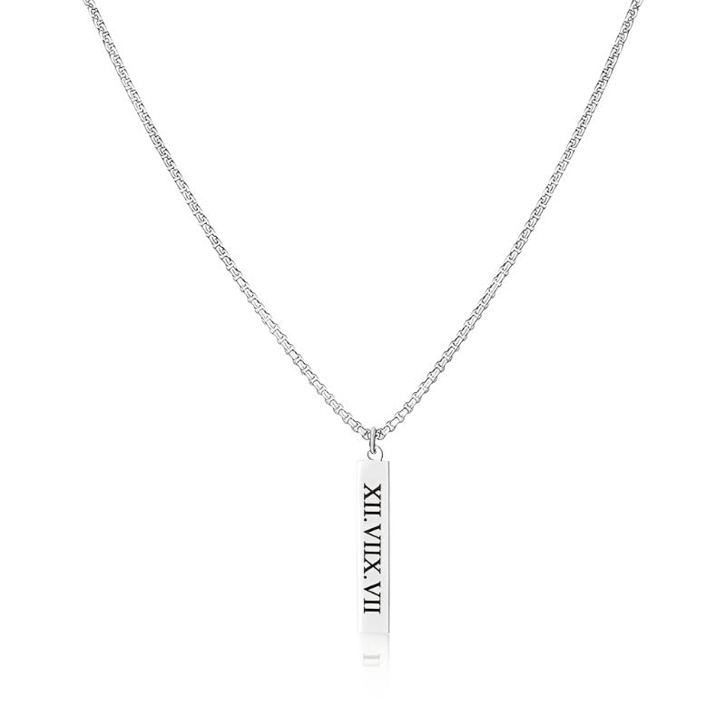 Stainless Steel Flat Name Tag Style Pendant and Box Chain with engraving for Men