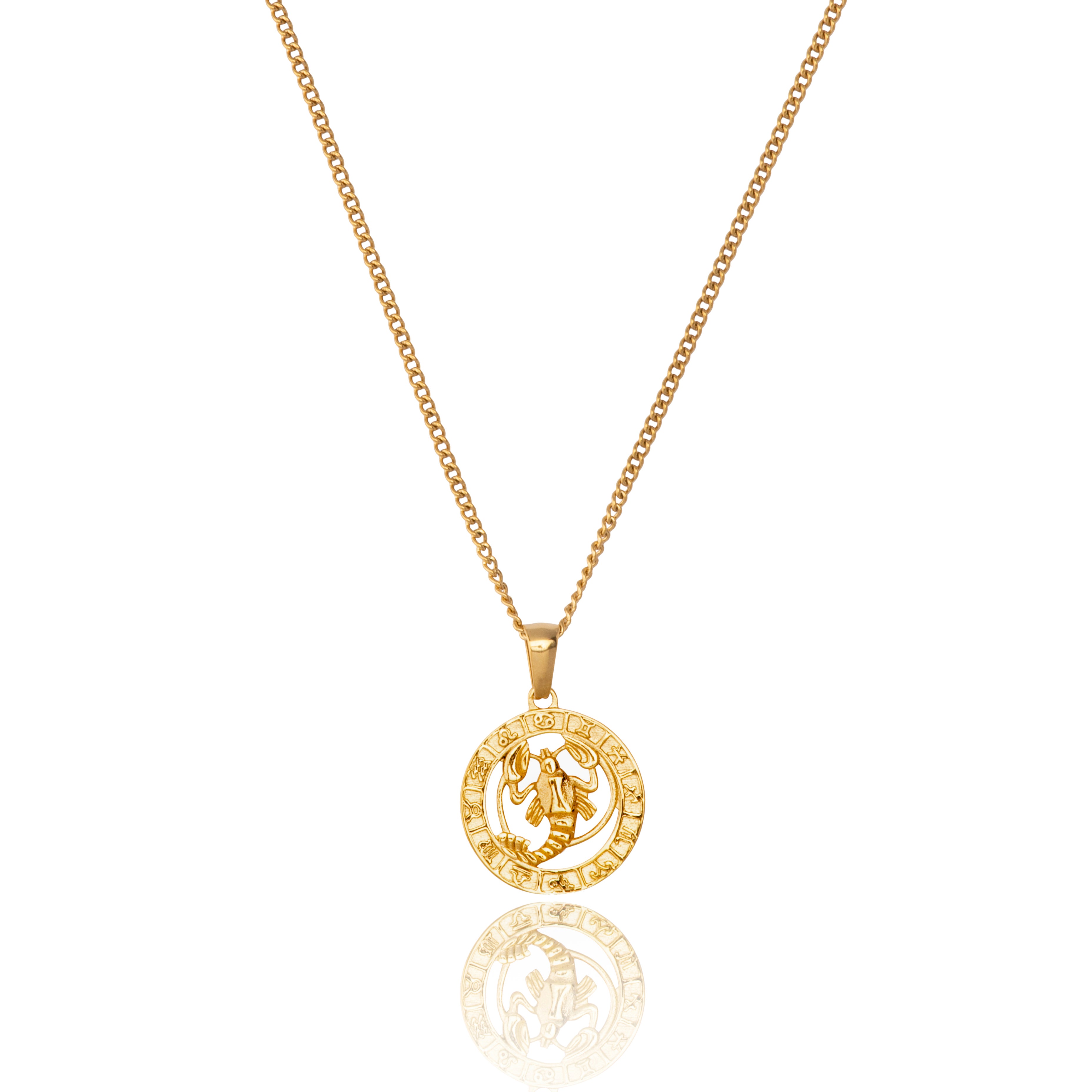 18K Gold Cancer Zodiac Star Sign Pendant and Chain