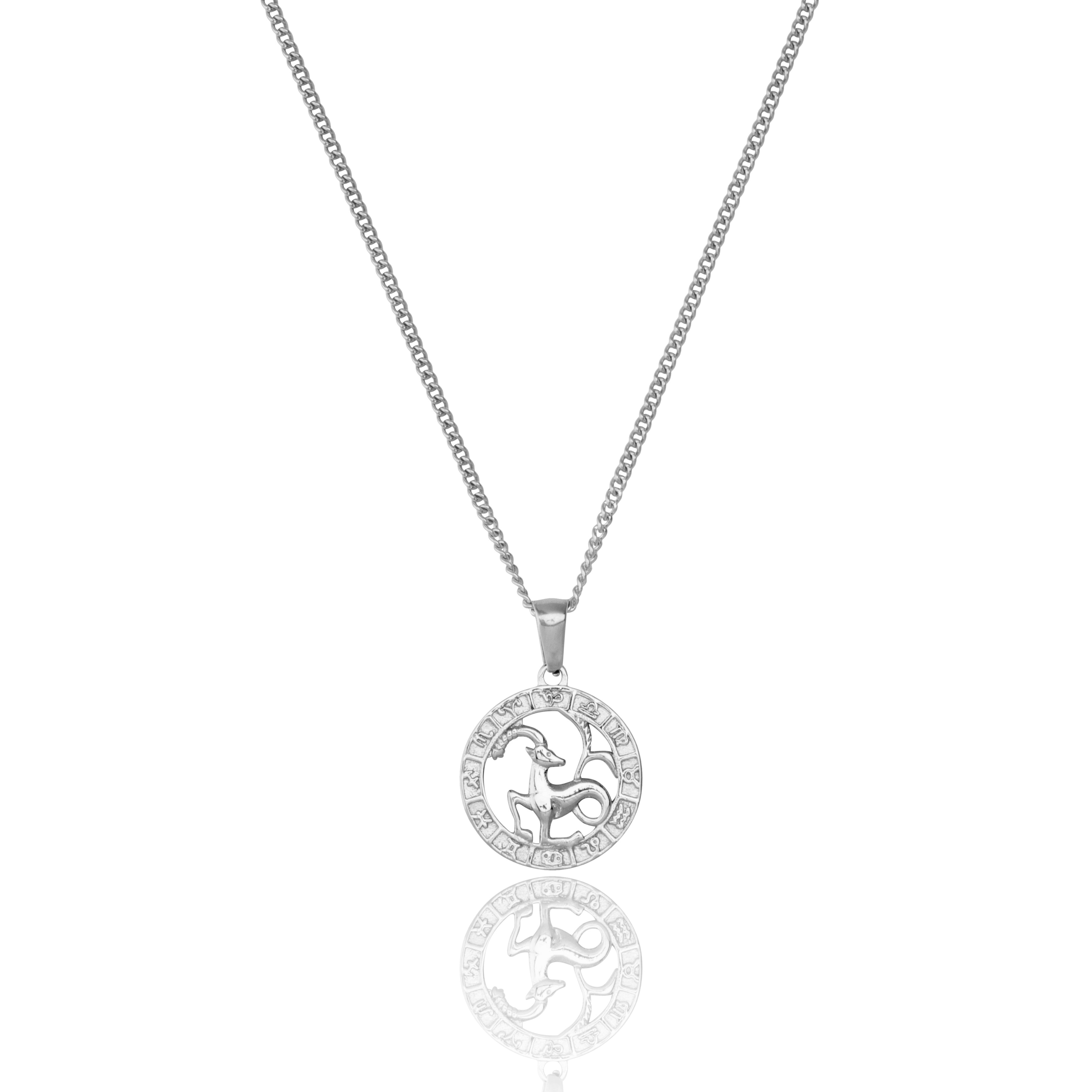 Stainless Steel Plated Capricorn Zodiac Star Sign Pendant and Chain