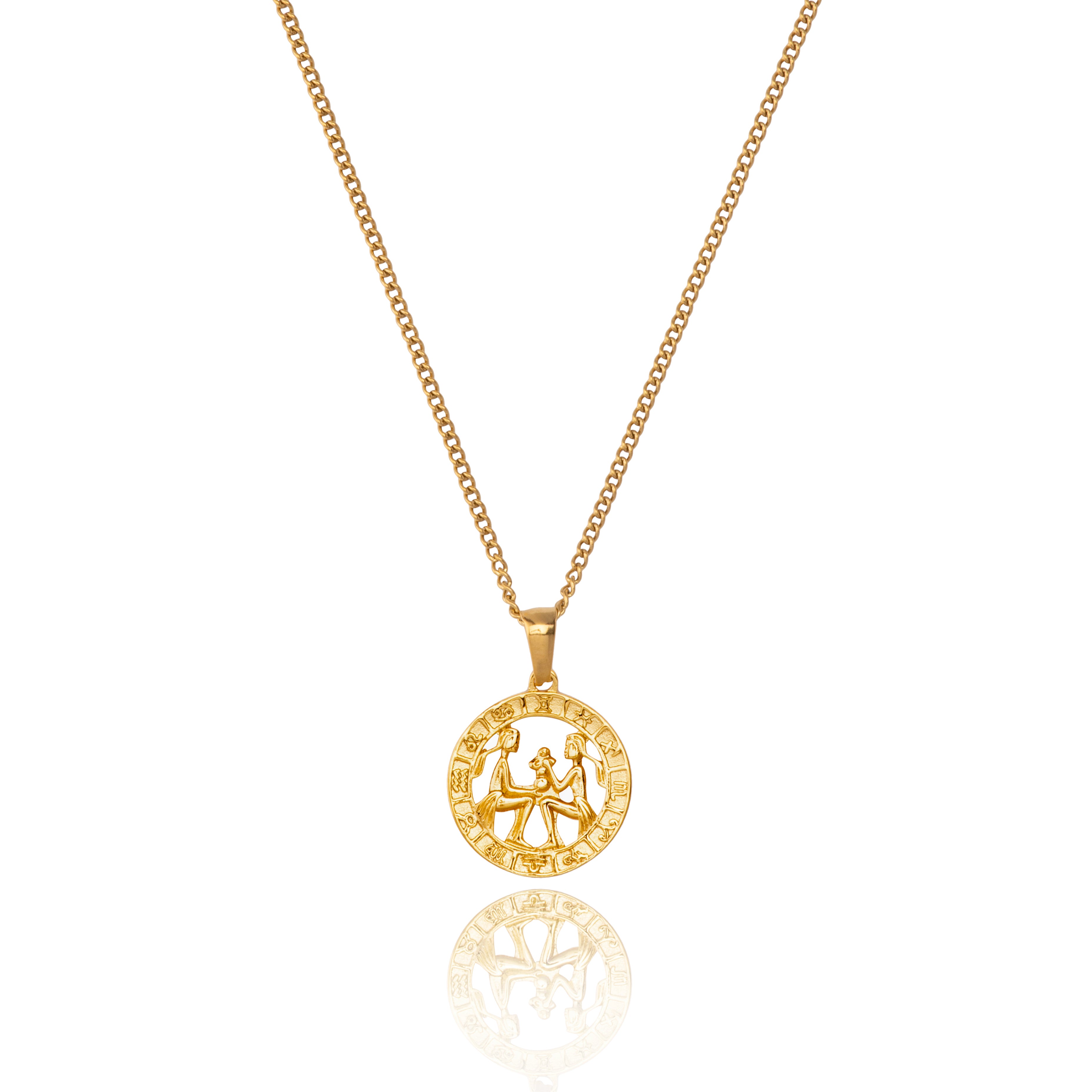 18K Gold Coated Gemini Zodiac Pendant and Chain