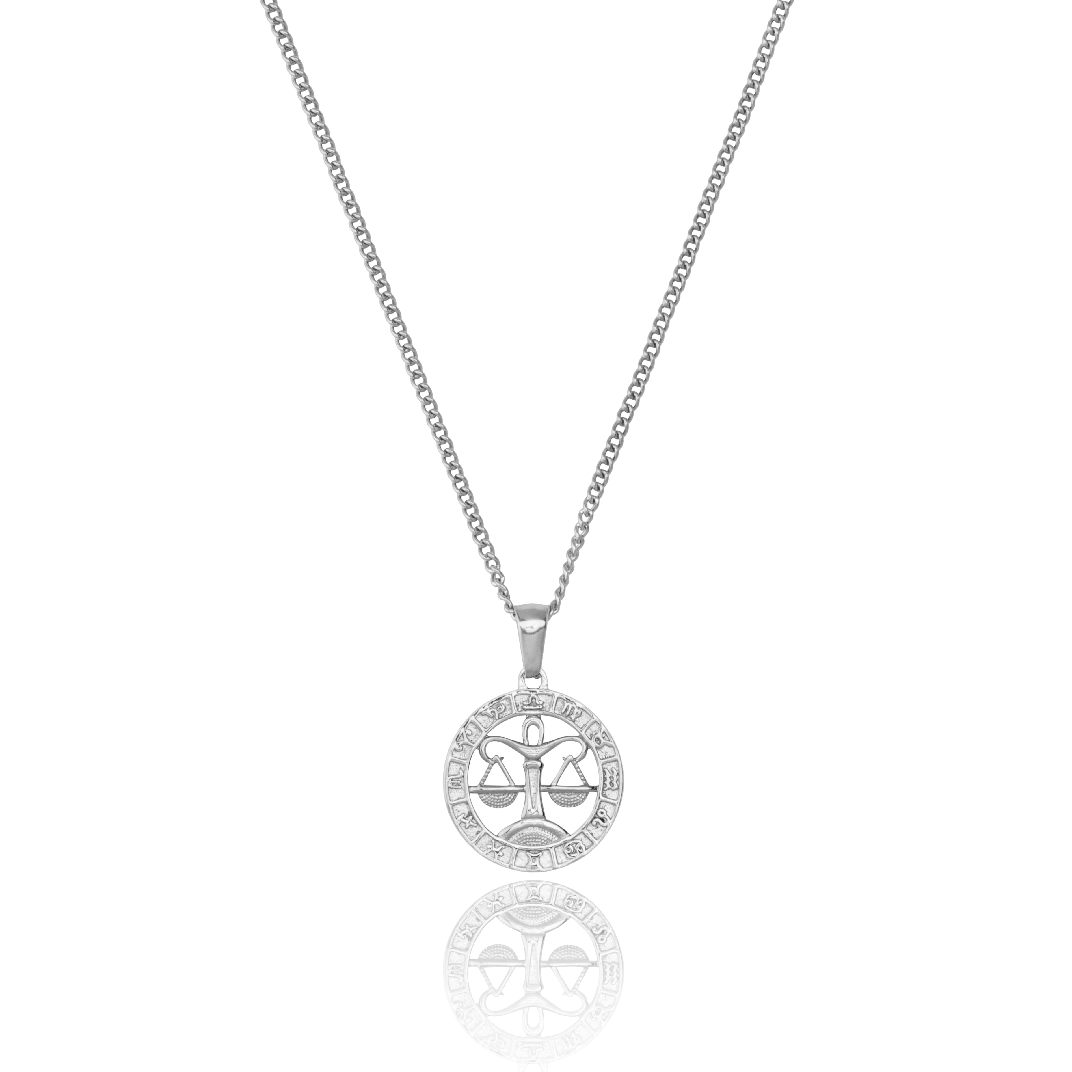 Stainless Steel Libra Zodiac Sign Pendant and Chain