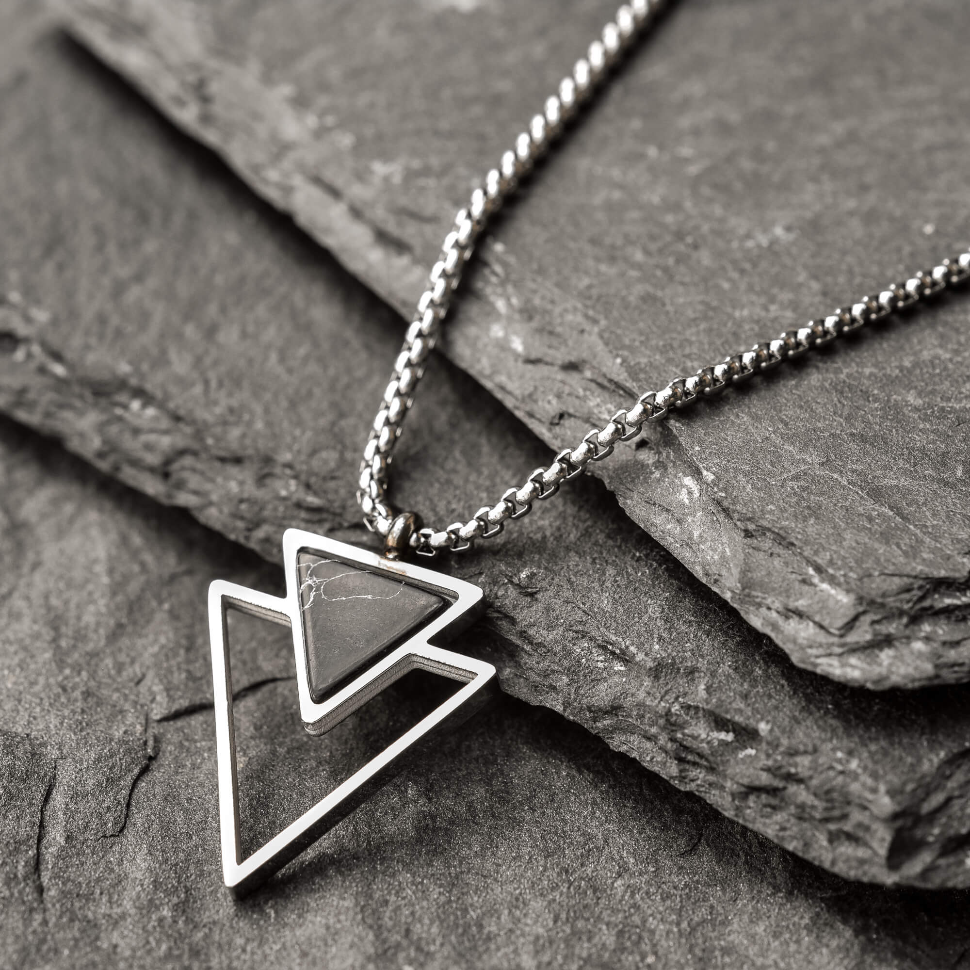 Pedro Stainless Steel Box Chain with Double triangle Onyx Pendant