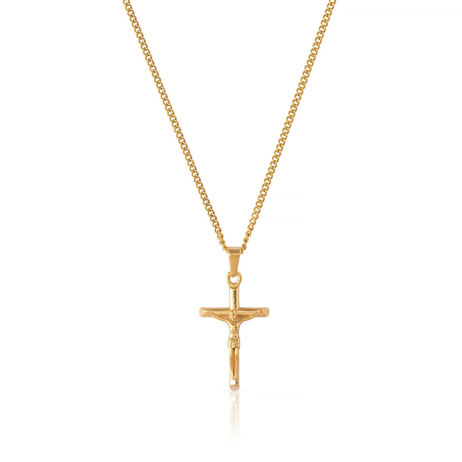 18k Gold Plated Crucifix Pendant and Cuban link chain