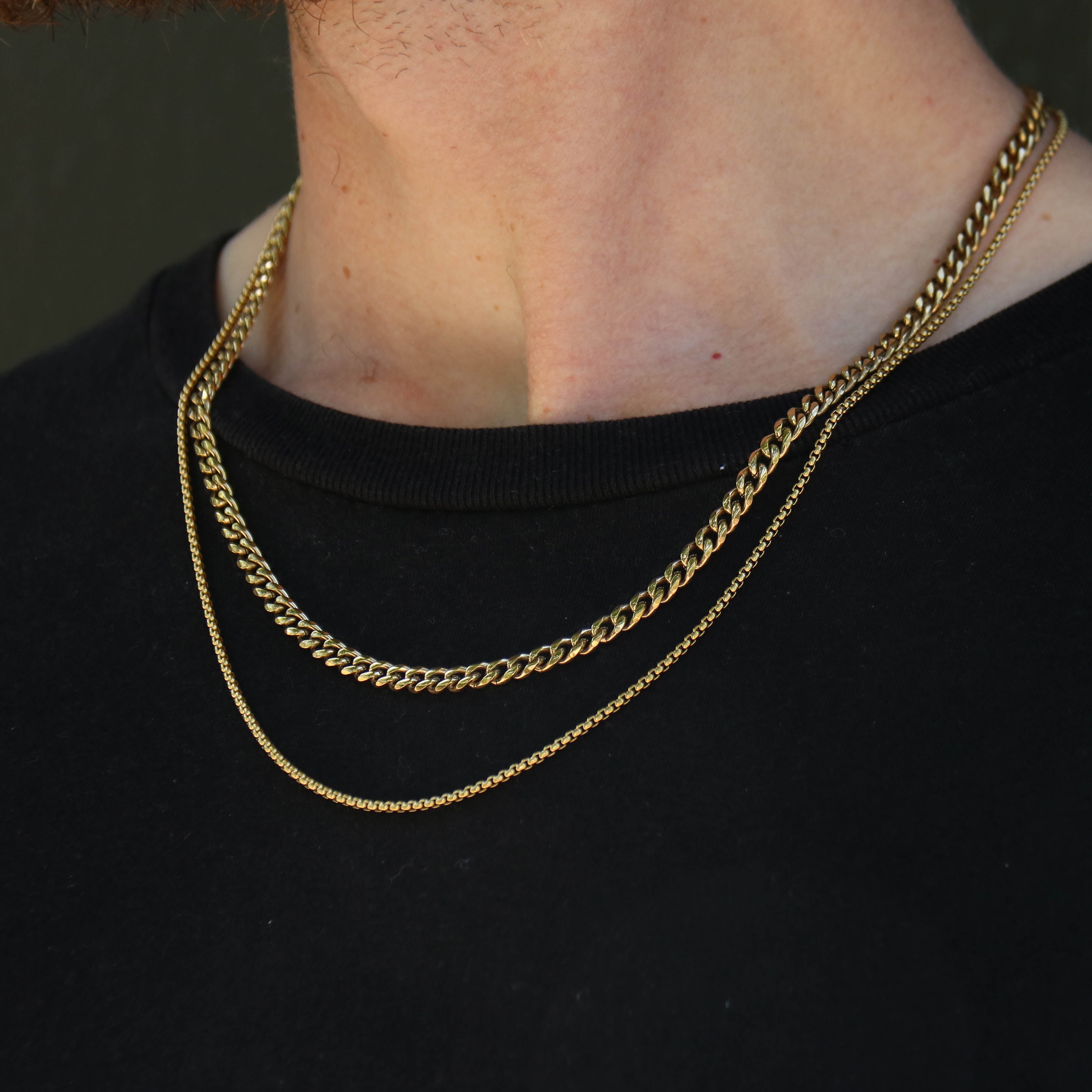 18 K Gold Plated 5mm Cuban chain and 3mm Box chain set