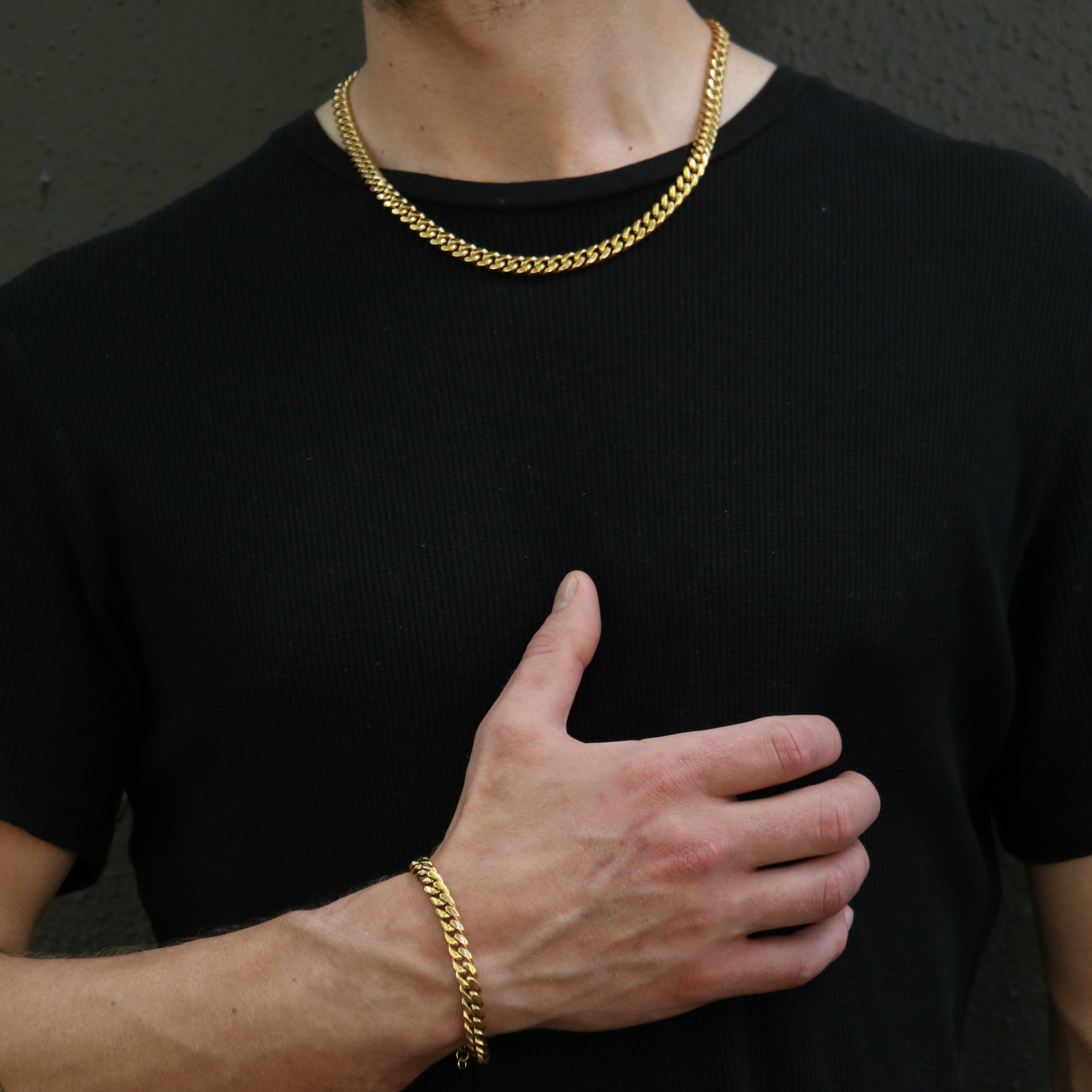 18K Gold Plated Men's Cuban link Bracelet and Chain set