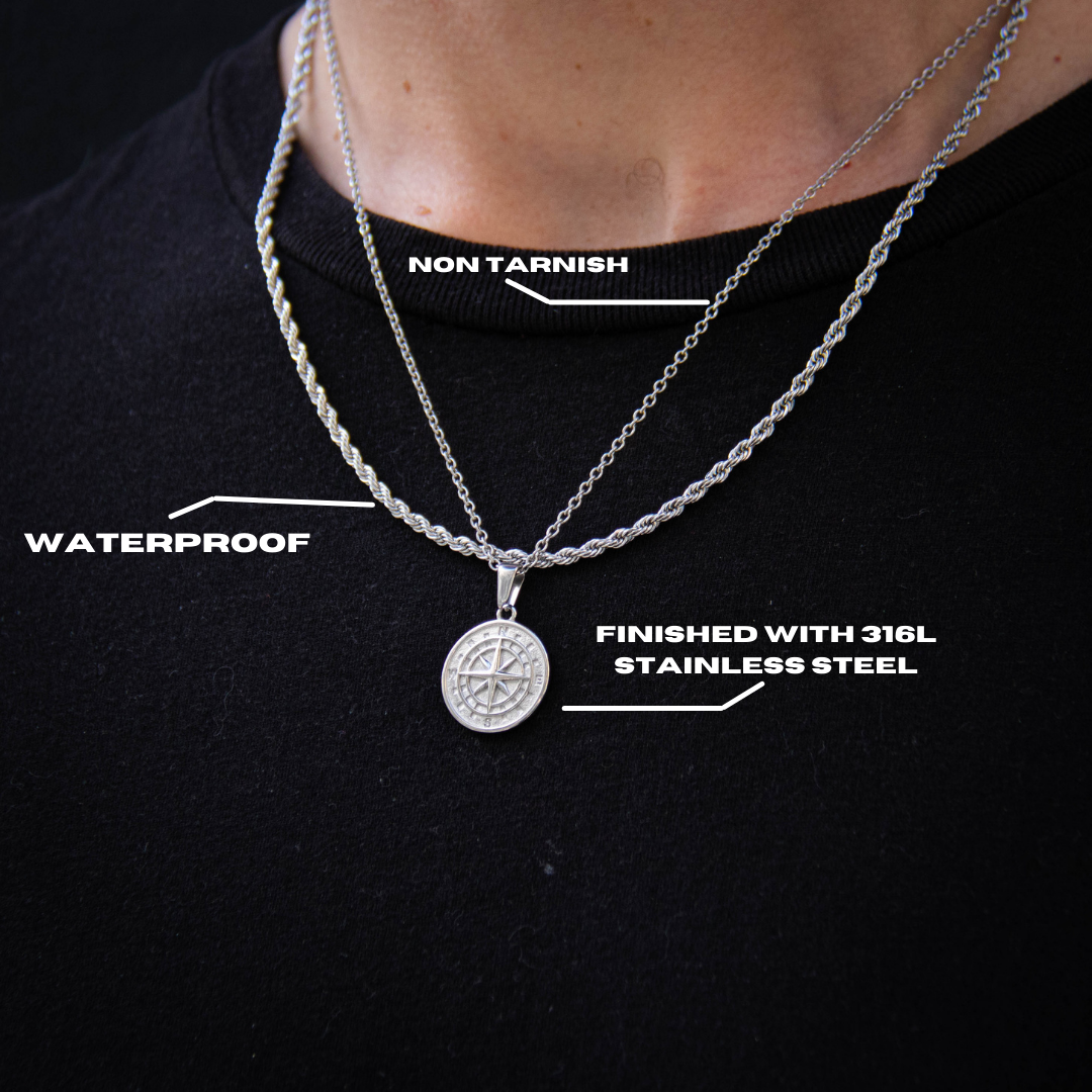 Stainless Steel Compass Pendant chain and Rope Chain Set