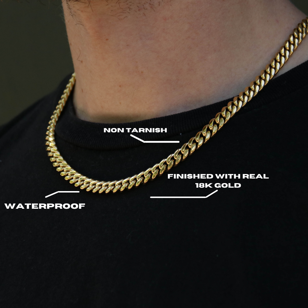 Waterproof 18K Gold Plated Cuban Link Chain for Men.