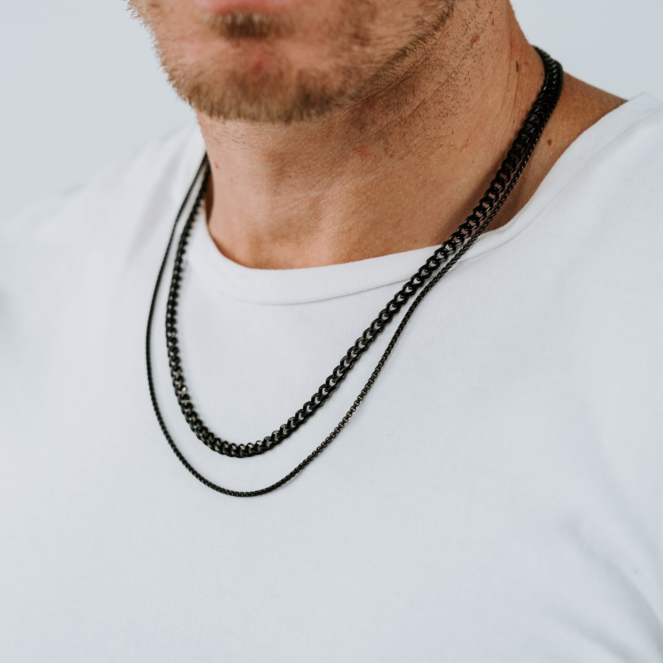 Black Stainless Steel Cuban chain and Box chain set