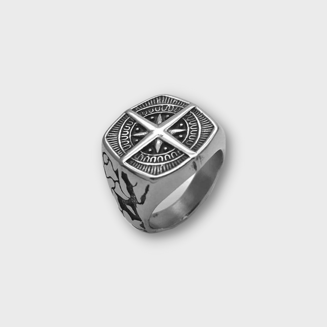 Stainless Steel Compass embossed ring