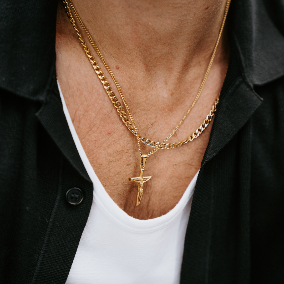 Crucifix Pendant Chain and Cuban Chain 18K Gold Coated