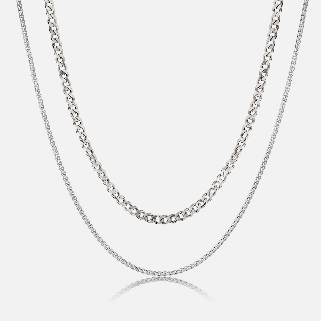 box chain and cuban link chain set necklace for men