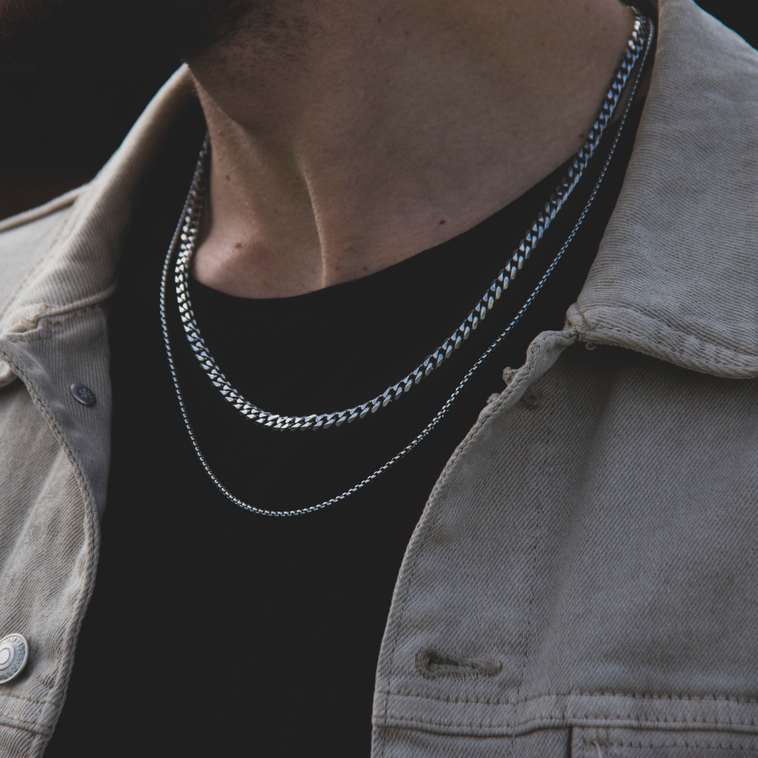 box chain and cuban link chain set necklace for men