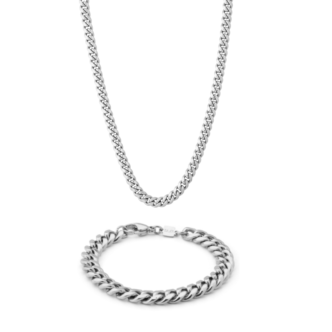 Stainless Steel Men's Cuban link Bracelet and Chain set